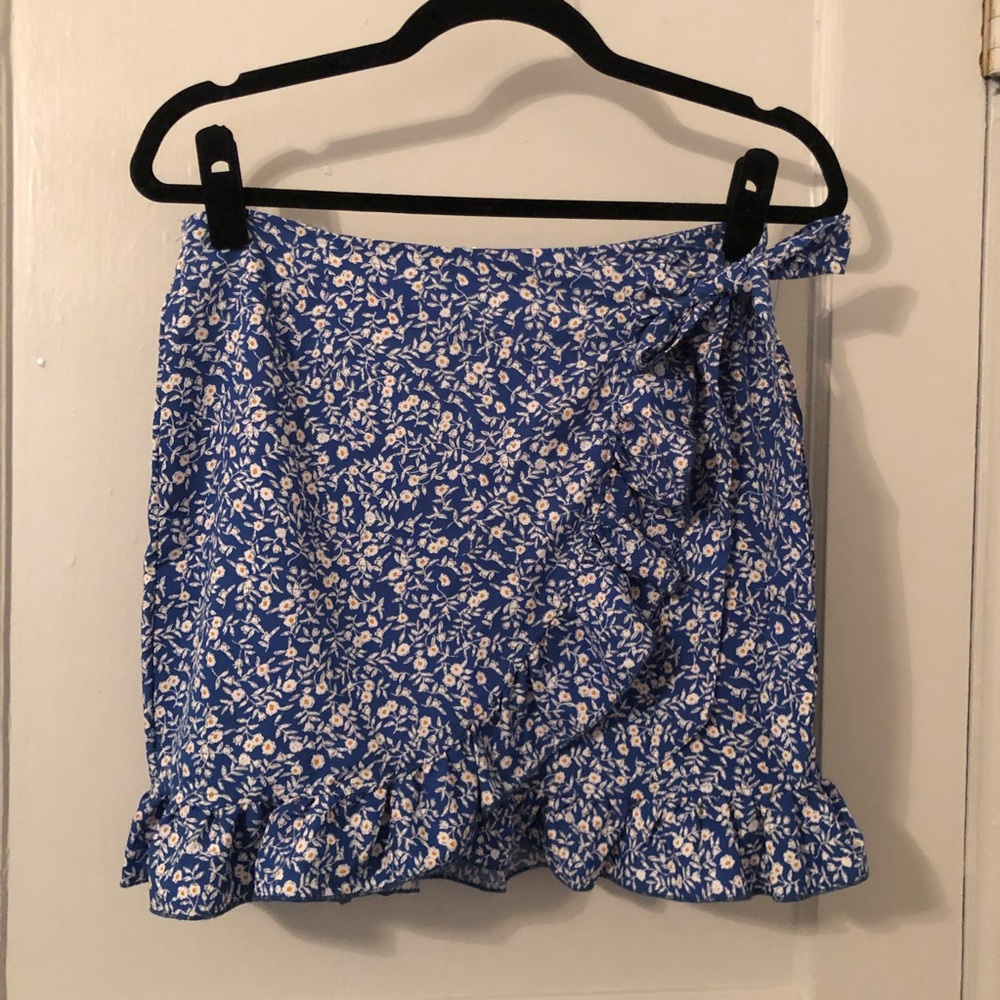 blue floral skirt